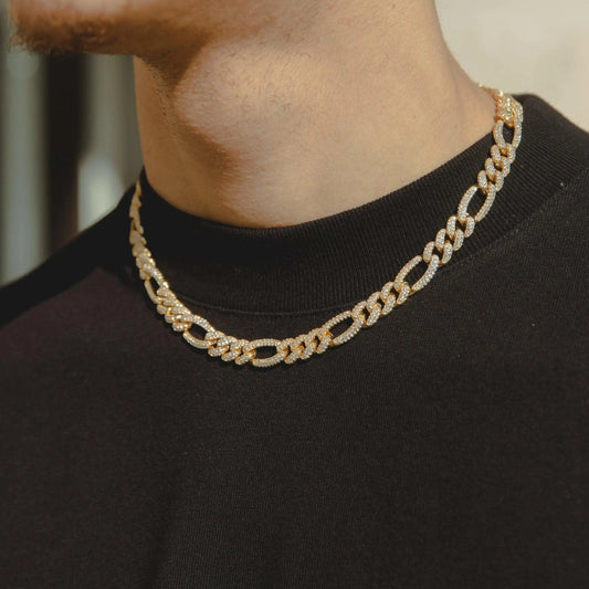 10mm Iced Figaro Chain - Gold - Cartice™LuxuryJewelryGoldSilverWatchBraceletNecklaceChainIced-outCubanMoissaniteTarnish-freeStainlessDurablePremiumShinePlatedStatementDiamondAffordable