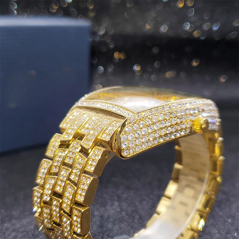 Navette Gold Iced Out Watch