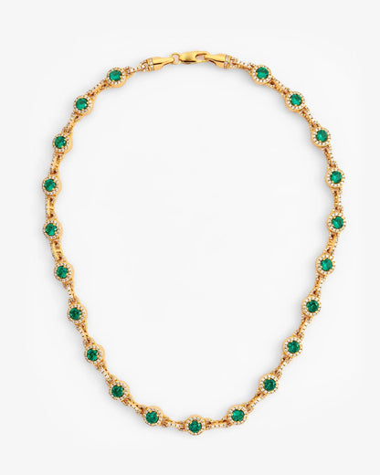 9mm Green Centre Stone Link Chain - Gold - Cartice™LuxuryJewelryGoldSilverWatchBraceletNecklaceChainIced-outCubanMoissaniteTarnish-freeStainlessDurablePremiumShinePlatedStatementDiamondAffordable