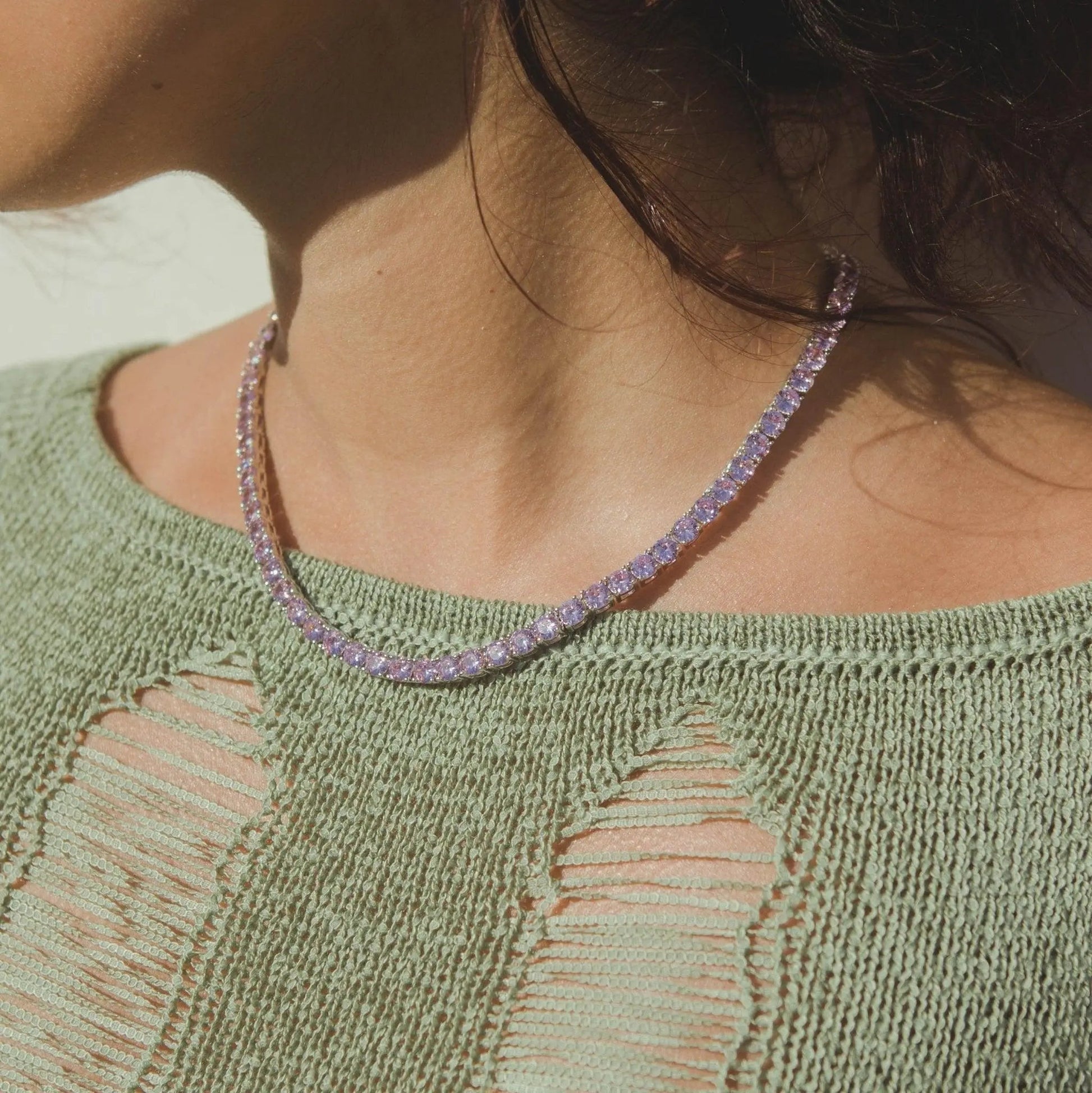 5mm Tennis Chain - Pastel Pink - Cartice™LuxuryJewelryGoldSilverWatchBraceletNecklaceChainIced-outCubanMoissaniteTarnish-freeStainlessDurablePremiumShinePlatedStatementDiamondAffordable