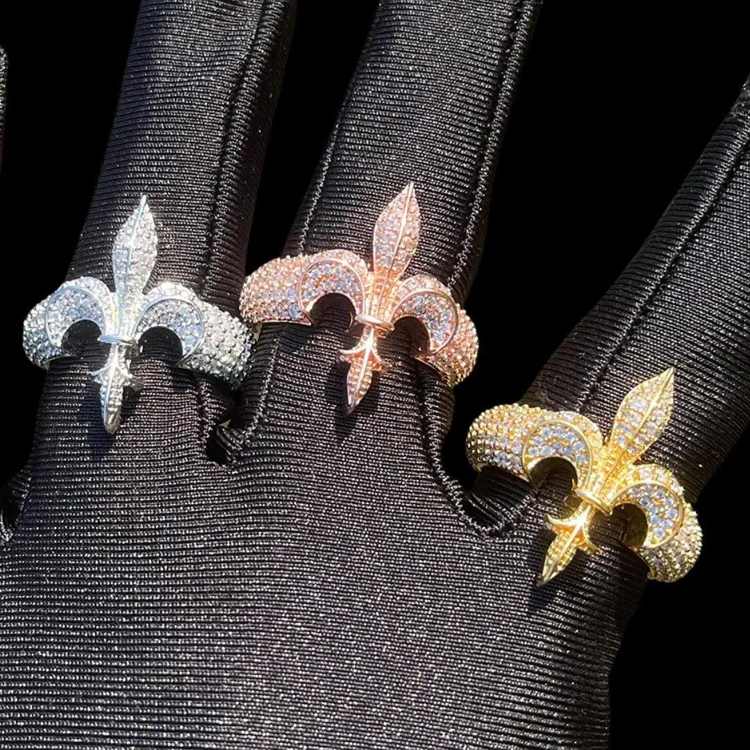 The Fleur De Lys Iced Out Ring - Cartice™LuxuryJewelryGoldSilverWatchBraceletNecklaceChainIced-outCubanMoissaniteTarnish-freeStainlessDurablePremiumShinePlatedStatementDiamondAffordable