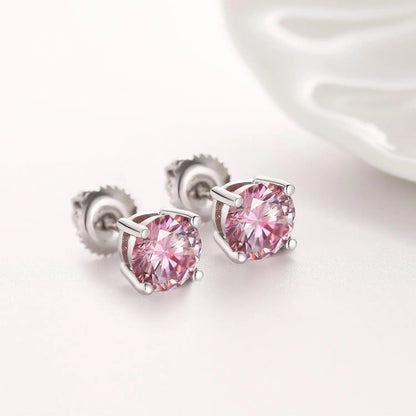PINK VVS ROUND 1CT EARRINGS   - White Gold Vermeil - Cartice™LuxuryJewelryGoldSilverWatchBraceletNecklaceChainIced-outCubanMoissaniteTarnish-freeStainlessDurablePremiumShinePlatedStatementDiamondAffordable