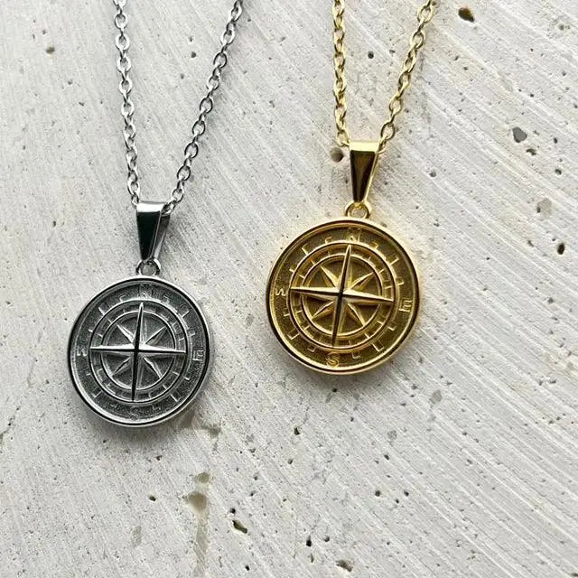 COMPASS CHAIN + PENDANT - Cartice™LuxuryJewelryGoldSilverWatchBraceletNecklaceChainIced-outCubanMoissaniteTarnish-freeStainlessDurablePremiumShinePlatedStatementDiamondAffordable