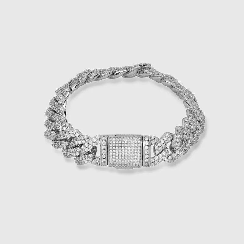 DIAMOND PRONG CUBAN BRACELET 14MM - White Gold - Cartice™LuxuryJewelryGoldSilverWatchBraceletNecklaceChainIced-outCubanMoissaniteTarnish-freeStainlessDurablePremiumShinePlatedStatementDiamondAffordable