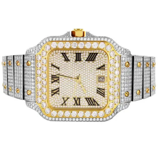 Moissanite Two Tone Yellow Gold Watch Cartice-jewelry