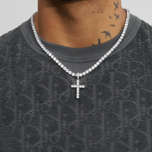 ICED CROSS PENDANT + 4MM TENNIS CHAIN - Cartice™LuxuryJewelryGoldSilverWatchBraceletNecklaceChainIced-outCubanMoissaniteTarnish-freeStainlessDurablePremiumShinePlatedStatementDiamondAffordable