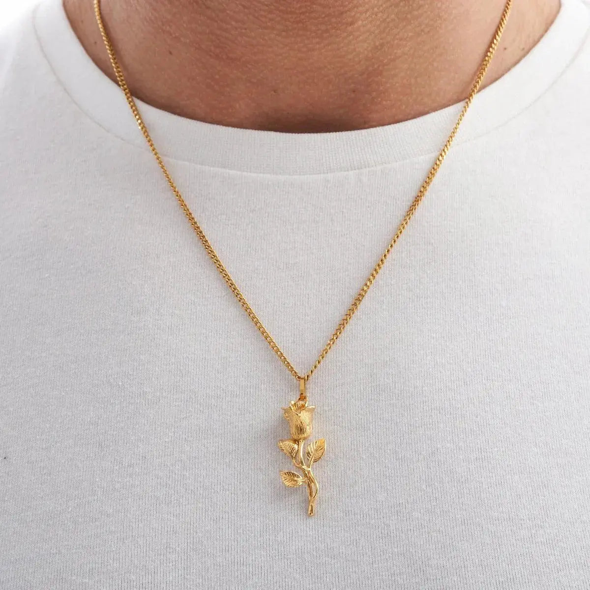 ROSE PENDANT + MICRO CUBAN CHAIN - Cartice™LuxuryJewelryGoldSilverWatchBraceletNecklaceChainIced-outCubanMoissaniteTarnish-freeStainlessDurablePremiumShinePlatedStatementDiamondAffordable